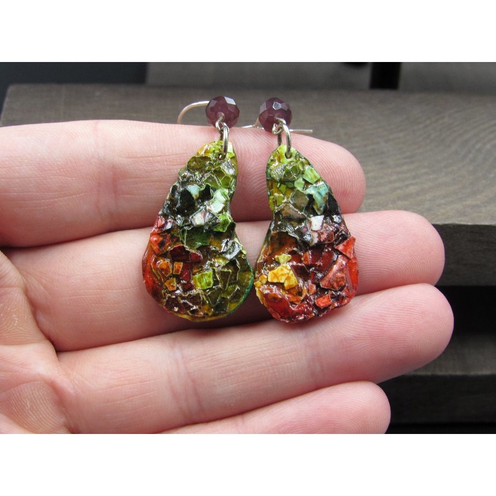Sterling Silver Odd Shape Multicolored Painted Ha… - image 1